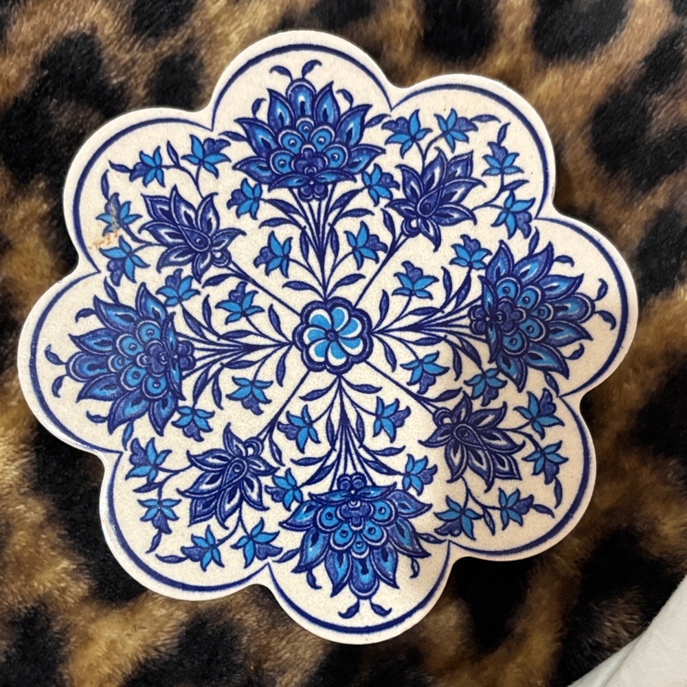 Trivets or coasters set of for blue and white made in turkey foam backing